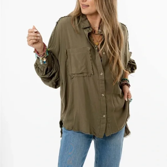 Three Bird Nest Olive Button Down Shirt - Picture 5 of 9